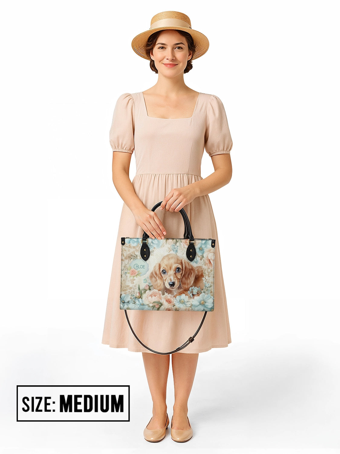 DachyCharm Peach Bloom Personalized Leather Bag