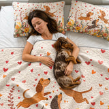 DachyCharm Floral Dachshund With Heart Quilt 3-Piece Set