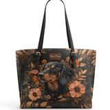 DachyCharm Midnight Petal Personalized Leather Tote Bag