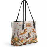 DachyCharm Floral Dachshund With Heart Personalized Leather Tote Bag