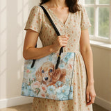 DachyCharm Peach Bloom Personalized Leather Tote Bag