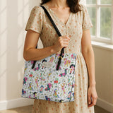 DachyCharm Floral Parade Personalized Leather Tote Bag