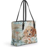 DachyCharm Peach Bloom Personalized Leather Tote Bag