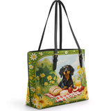 DachyCharm Sunny Picnic Pup Leather Tote Bag