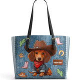 DachyCharm Cowboy Doxie Personalized Leather Tote Bag