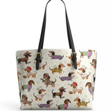 DachyCharm Dachshund Troupe Leather Tote Bag