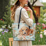 DachyCharm Peach Bloom Personalized Leather Tote Bag