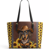 DachyCharm Sunflower Cowboy Leather Tote Bag