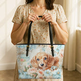 DachyCharm Peach Bloom Personalized Leather Tote Bag