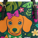 DachyCharm Tropical Doxie Leather Tote Bag