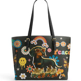 DachyCharm Groovy Doxie Vibes Leather Tote Bag