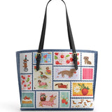 DachyCharm Berry Doxie Quilt Leather Tote Bag