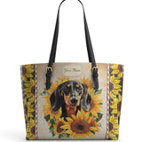 DachyCharm Sunbeam Pup Personalized Leather Tote Bag