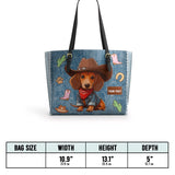 DachyCharm Cowboy Doxie Personalized Leather Tote Bag
