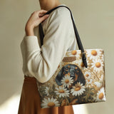 DachyCharm Daisy Bloom Personalized Leather Tote Bag