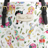 DachyCharm Floral Parade Personalized Leather Tote Bag