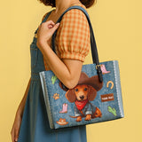 DachyCharm Cowboy Doxie Personalized Leather Tote Bag