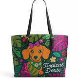DachyCharm Tropical Doxie Leather Tote Bag