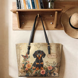 DachyCharm Vintage Rose Personalized Leather Tote Bag