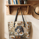 DachyCharm Daisy Bloom Personalized Leather Tote Bag