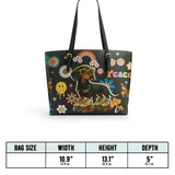 DachyCharm Groovy Doxie Vibes Leather Tote Bag