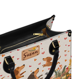 DachyCharm Floral Dachshund With Heart Personalized Leather Bag