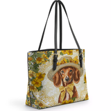 DachyCharm Sunshine Doxie Leather Tote Bag