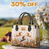 DachyCharm Floral Dachshund With Heart Personalized Leather Bag