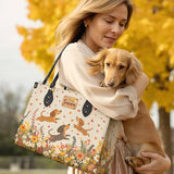 DachyCharm Floral Dachshund With Heart Personalized Leather Bag