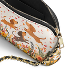 DachyCharm Floral Dachshund With Heart Leather Crossbody Bag