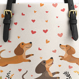 DachyCharm Floral Dachshund With Heart Leather Tote Bag