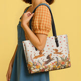 DachyCharm Floral Dachshund With Heart Leather Tote Bag