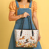 DachyCharm Floral Dachshund With Heart Leather Tote Bag