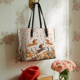 DachyCharm Floral Dachshund With Heart Leather Tote Bag